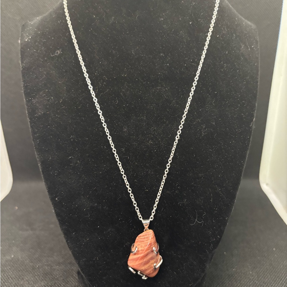 .925 Silver Chain Necklace jasper tumble crystal stone